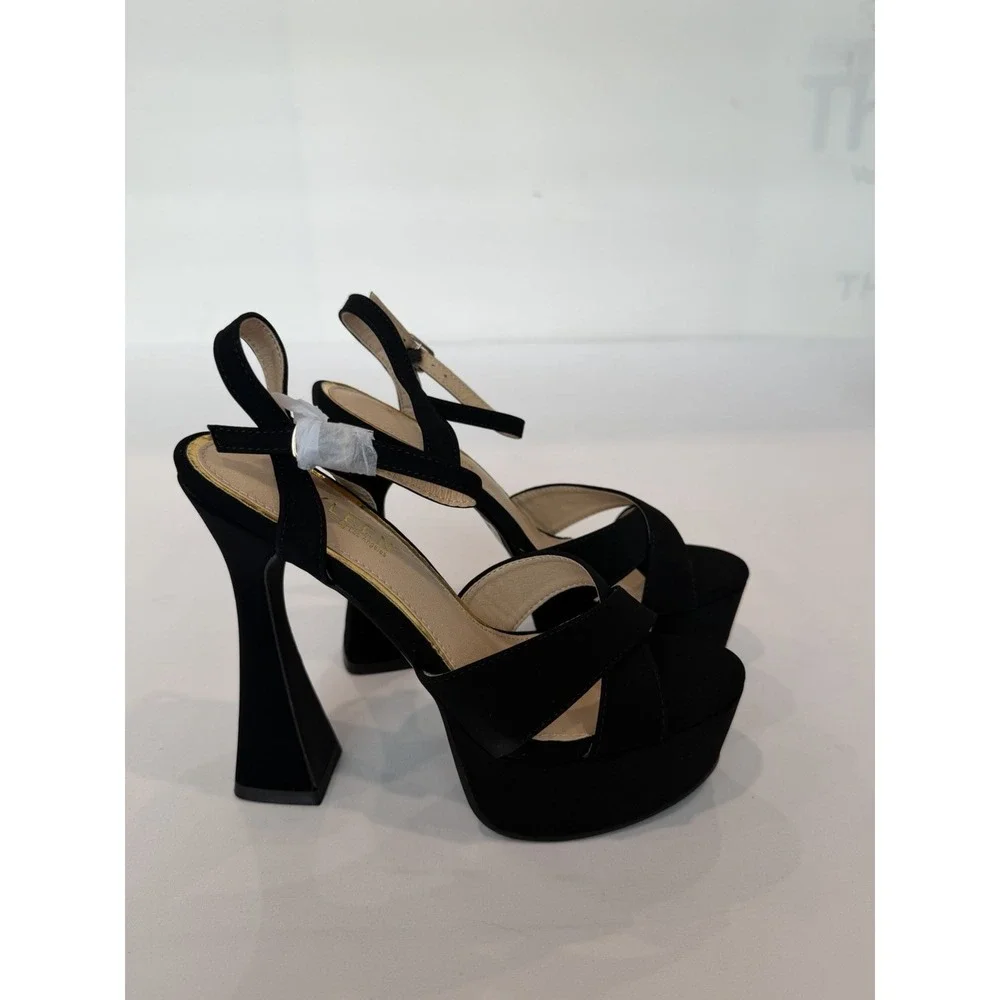 Kaleen Women's Black High Heels Open Toe Size 6 Suede Platform Party Night Out